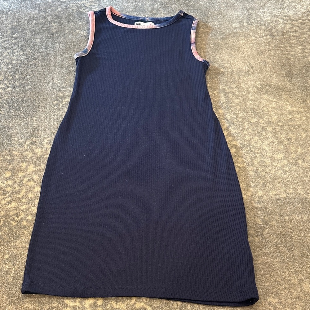 Navy Blue Sleeveless Kids Dress with tie-dyed sleeves and neckline